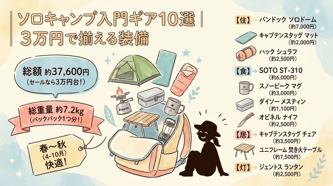 ソロキャンプ入門ギア10選｜3万円で揃える装備