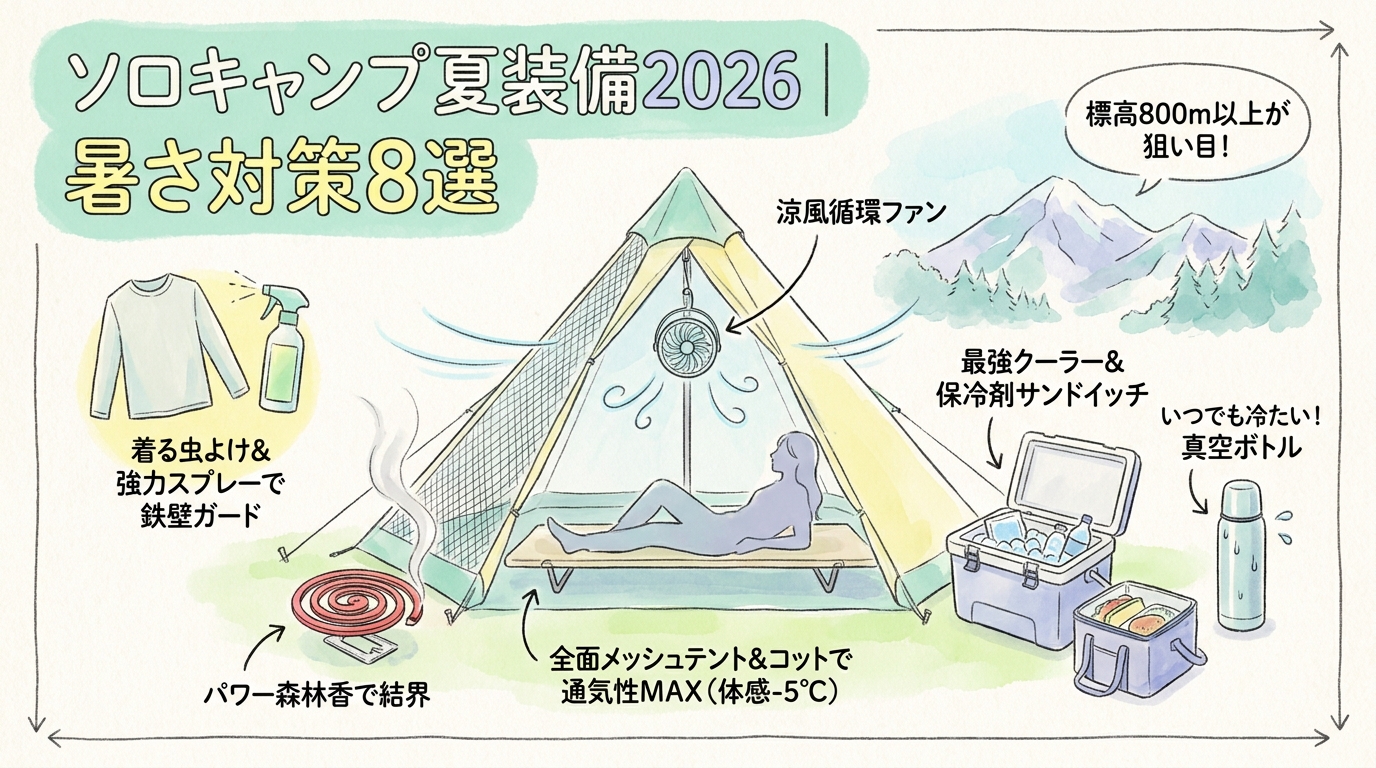 ソロキャンプ夏装備2026｜暑さ対策8選