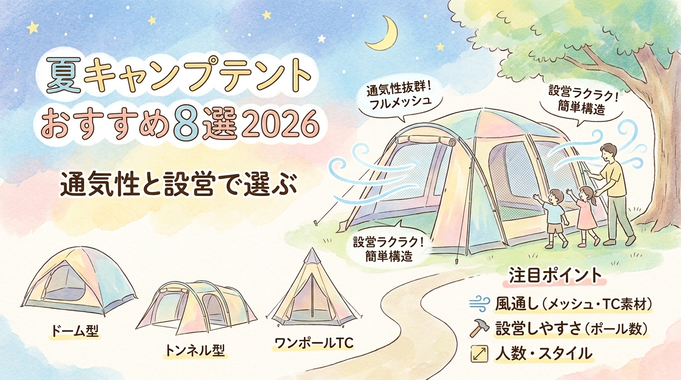 夏キャンプテントおすすめ8選2026｜通気性と設営で選ぶ